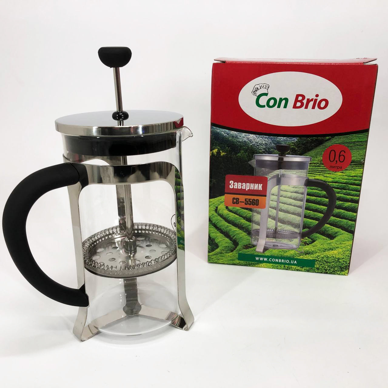 Френч-пресс Заварник для чая и кофе Con Brio CB-5560 600 мл, Чайник самовар стеклянный для заварки