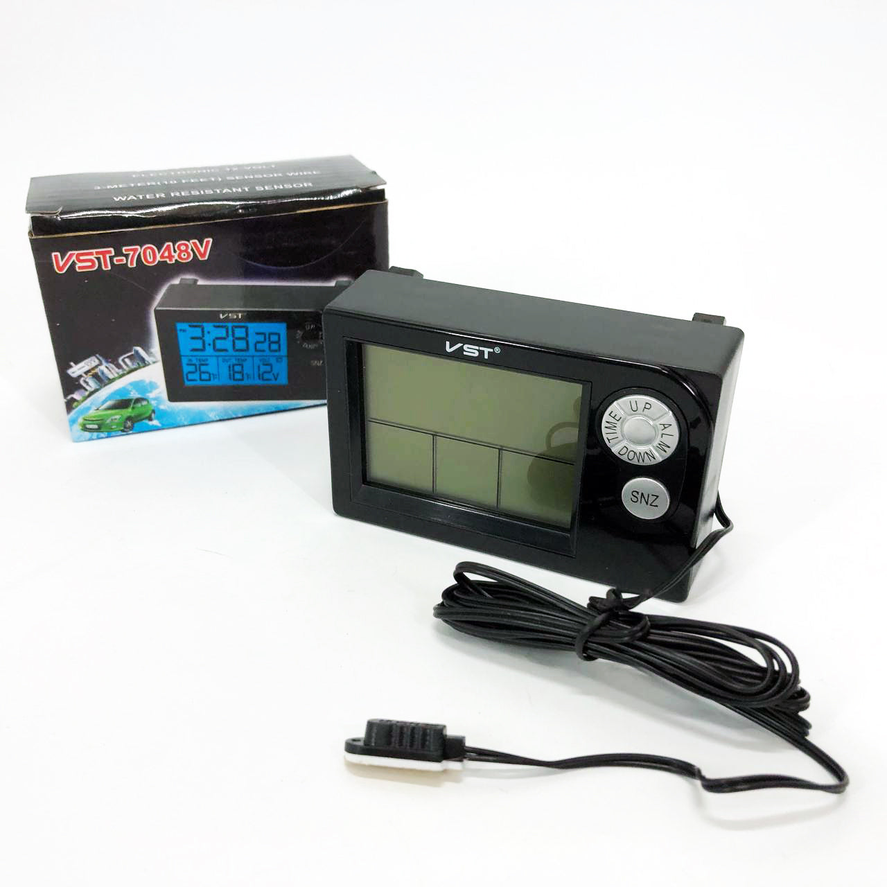 Часы автомобильные электронные авточасы VST-7048V для ВАЗ с вольтметром, температурой