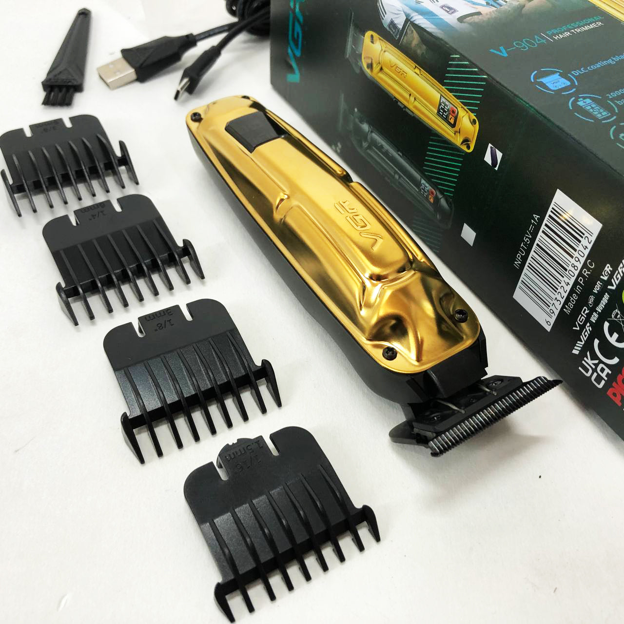 Аккумуляторная машинка VGR V-904 для стрижки волос VGR, машинка с дисплеем и сменными насадками