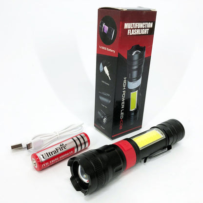 Фонарь ручной аккумуляторный PL-826-P70-COB(white+red), Портативный точечный фонарь, Походный фонарик