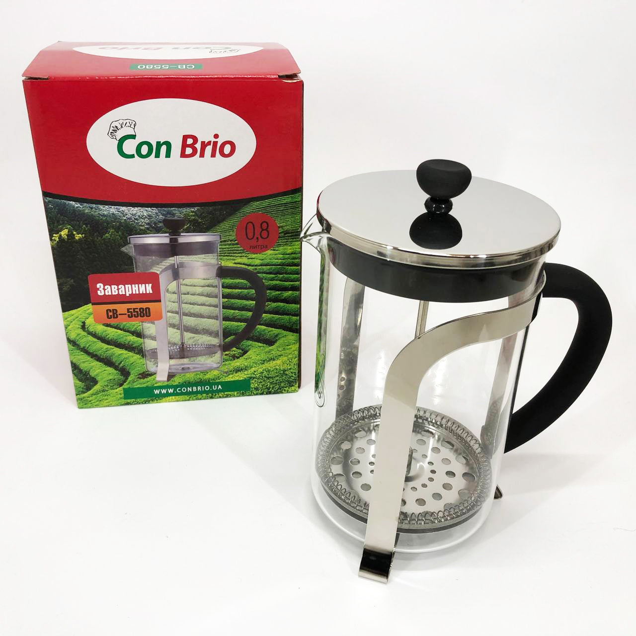Френч-пресс Con Brio CB-5580 0.8 л, Стильный стеклянный заварочный чайник, Заварной стеклянный чайник