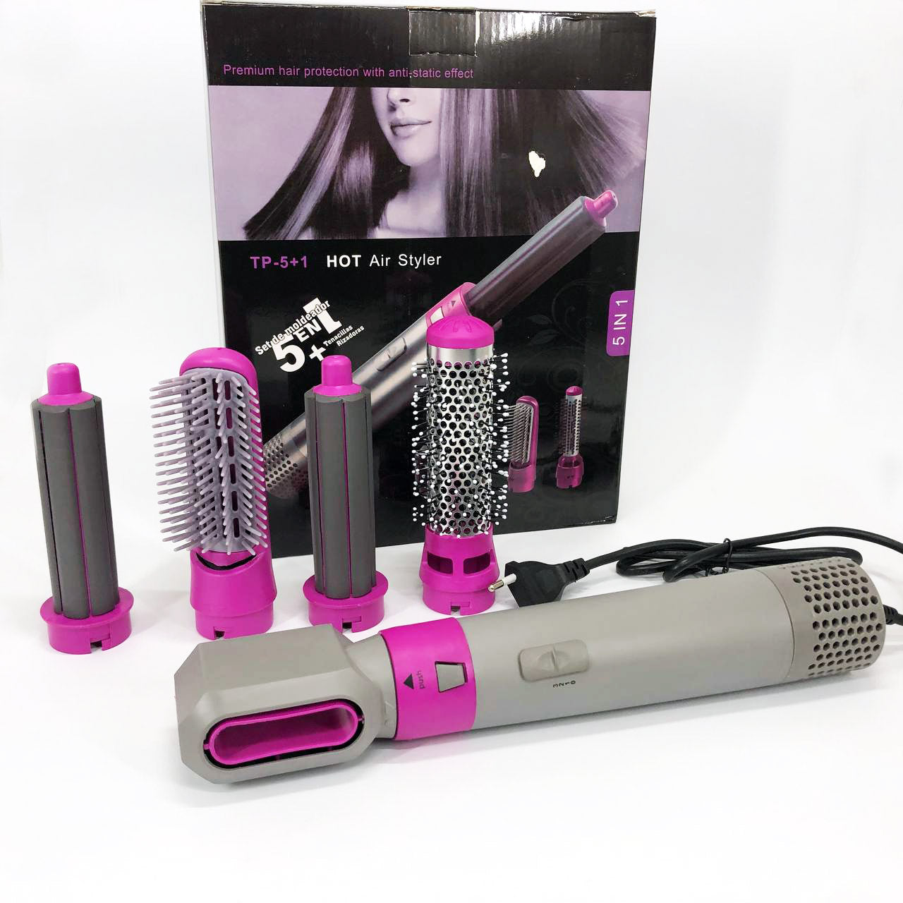 Фен-щетка стайлер 5 в 1 мультистайлер для завивки и укладки волос воздушный с насадками