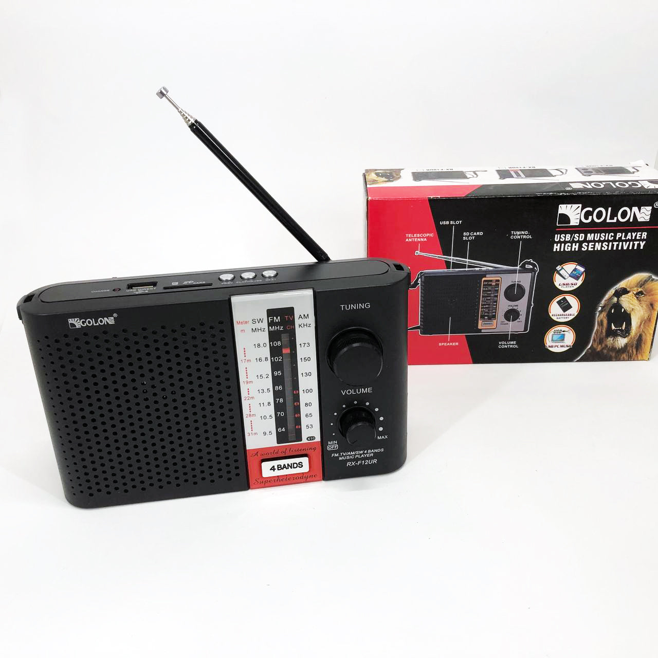 Радиоприемник переносной GOLON RX F12 AM/FM/SW, Радиоприемник am fm, Радио переносное фм. Цвет: черный