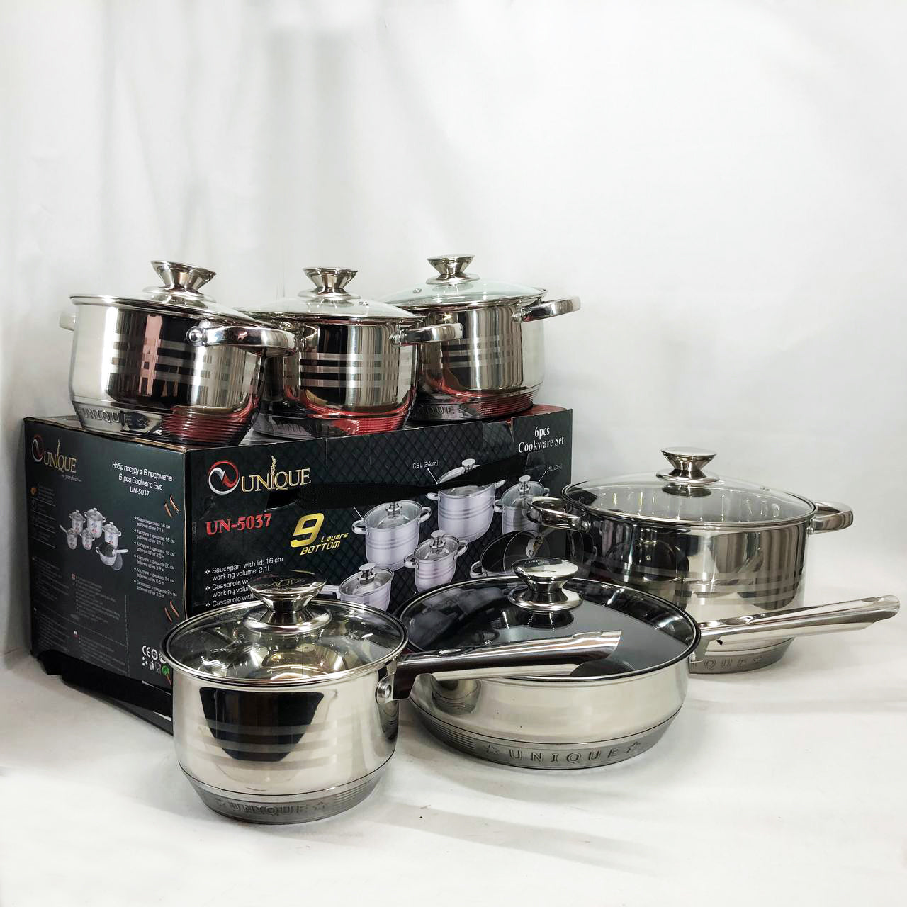 Набор посуды UNIQUE UN-5037 12 предметов (16; 16; 18; 20; 24; сковорода 24 см)