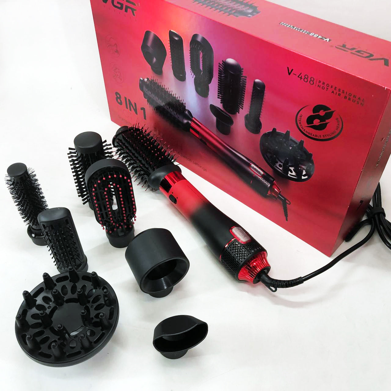 Фен-щітка стайлер VGR V-484 4 в 1. Колір: червоний