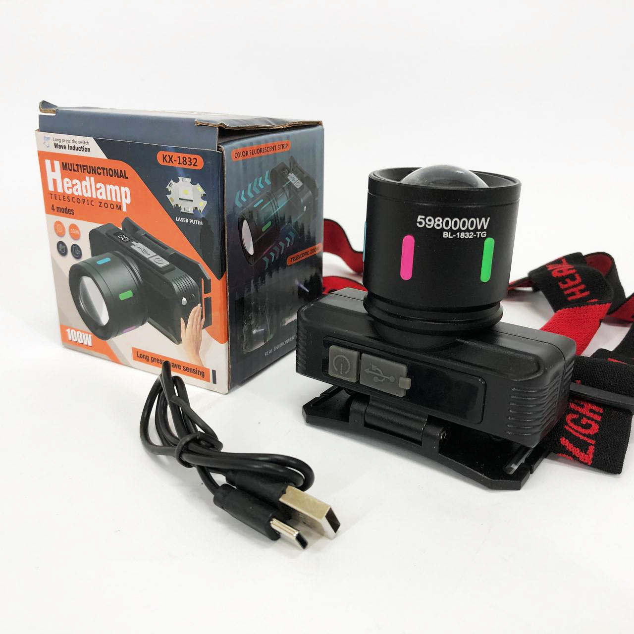 Фонарь налобный KX-1832-TG, Мощный фонарь для рыбалки, Фонарик на голову для домашних работ