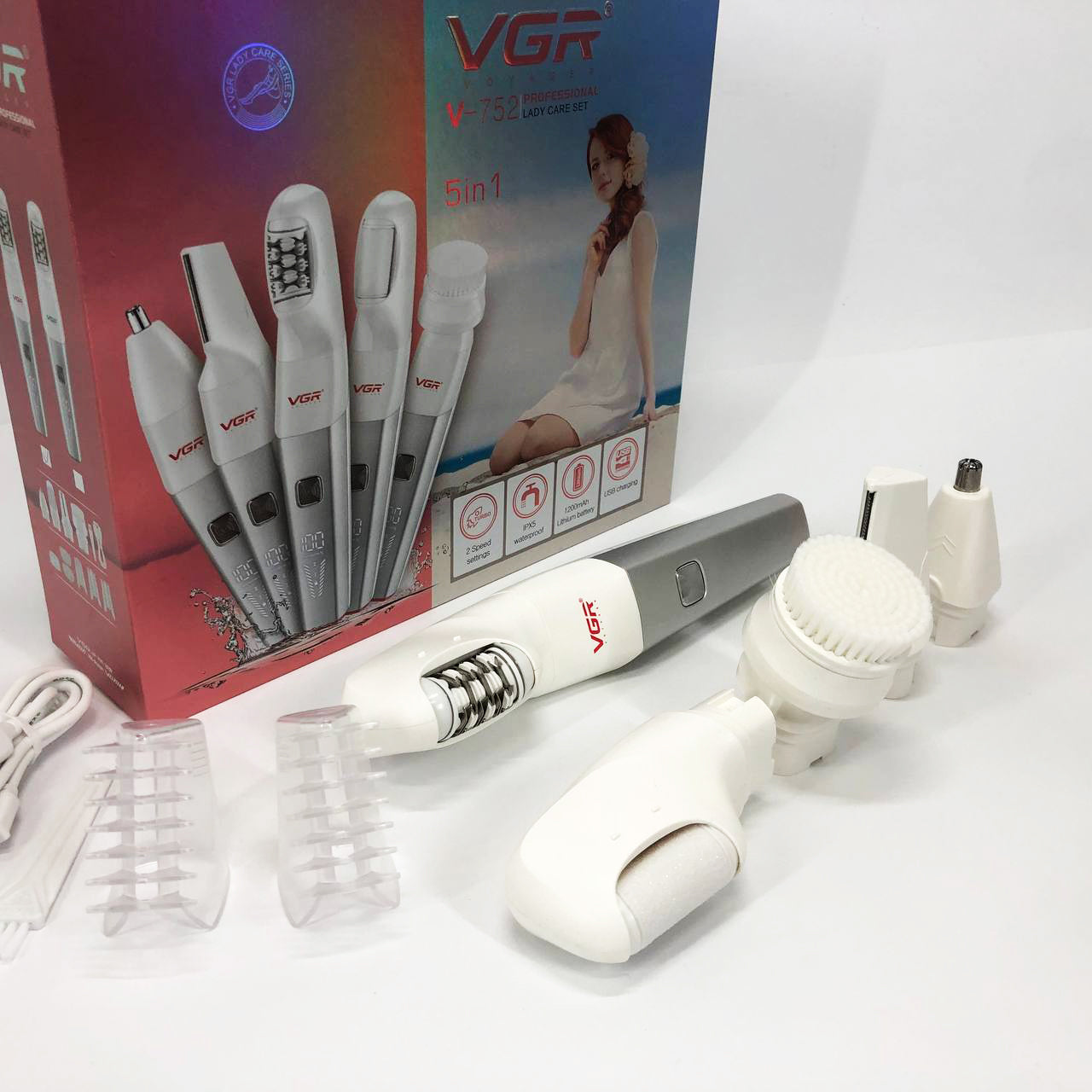 Эпилятор VGR 5 в 1 V-752, 5 насадок. Цвет: красный