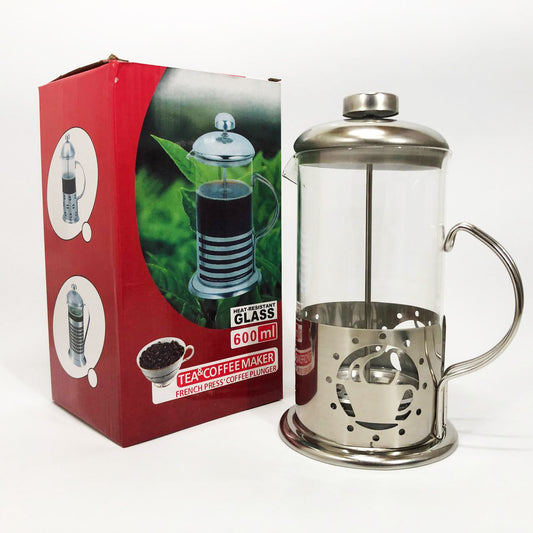 Френч-пресс заварник металлический корпус UNIQUE UN-1152 600 мл, Стеклянный заварочный чайник для чая