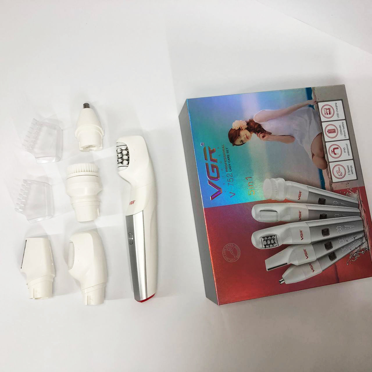 Эпилятор VGR 5 в 1 V-752, 5 насадок. Цвет: красный