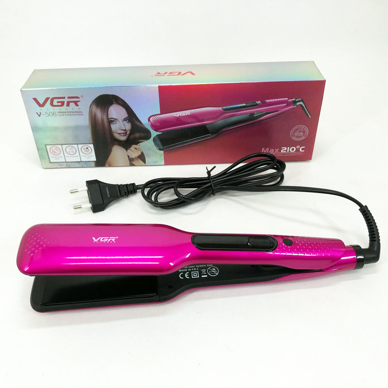 Широкий утюжок для выпрямления волос VGR V-506 мощностью 55 Вт с LED дисплеем 130-210 градусов розовый