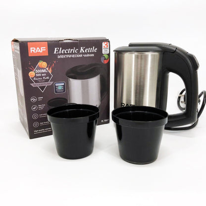 Электрочайник от 220В компактный RAF R-7887 с двумя чашками в комплекте 1000 Вт
