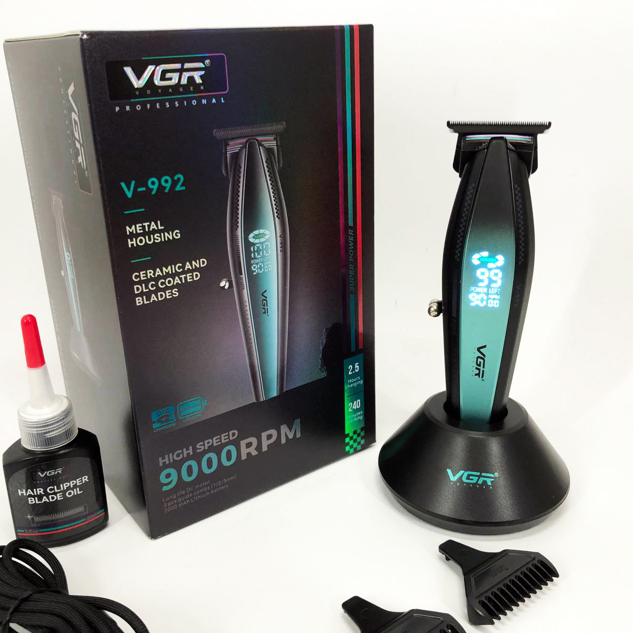 Машинка для стрижки волос с мощным мотором XPRO VGR V-992 с насадками 1-2-3 мм