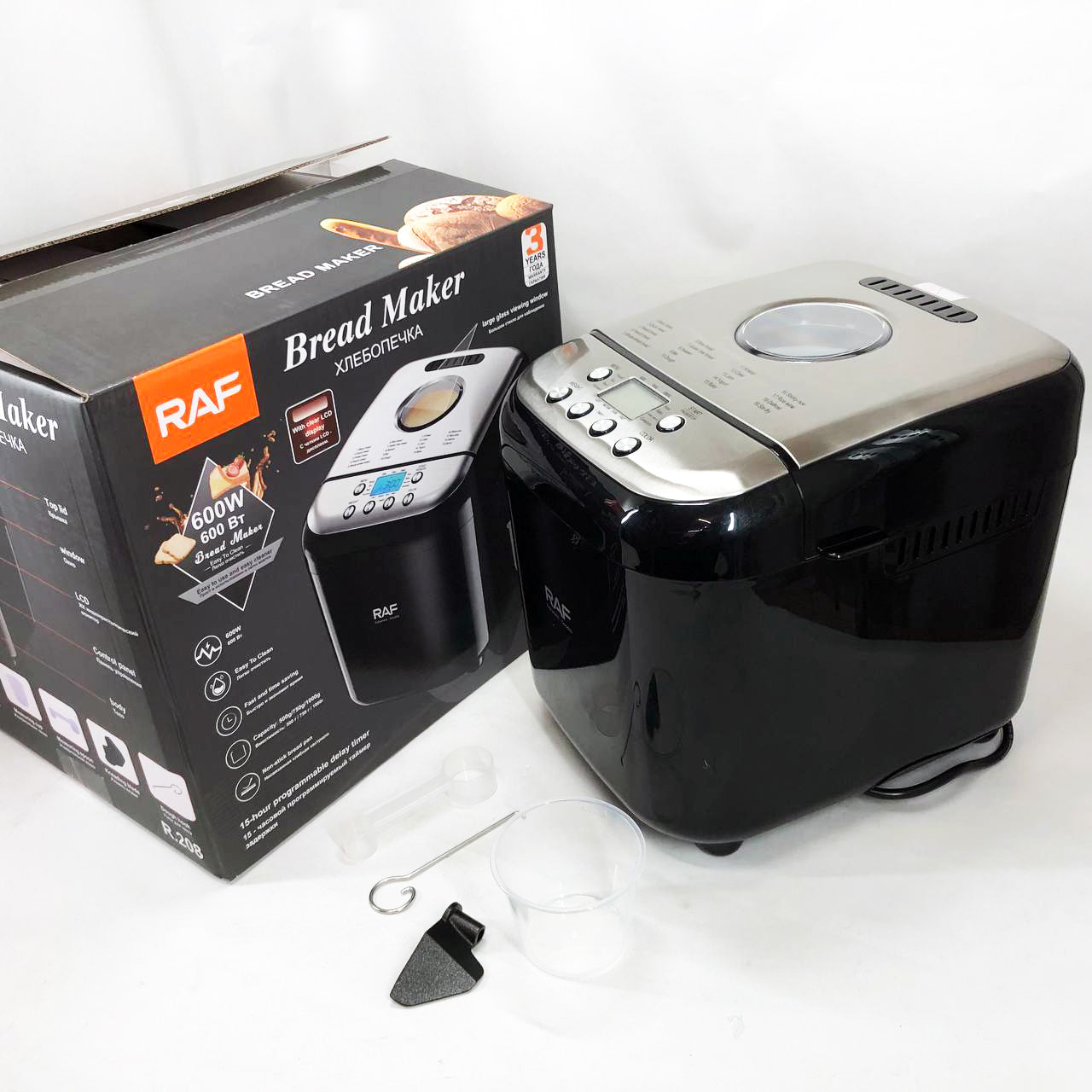 Хлебопечка RAF R.208, 600 Вт, до 1000 г, с функцией безглютеновой выпечки