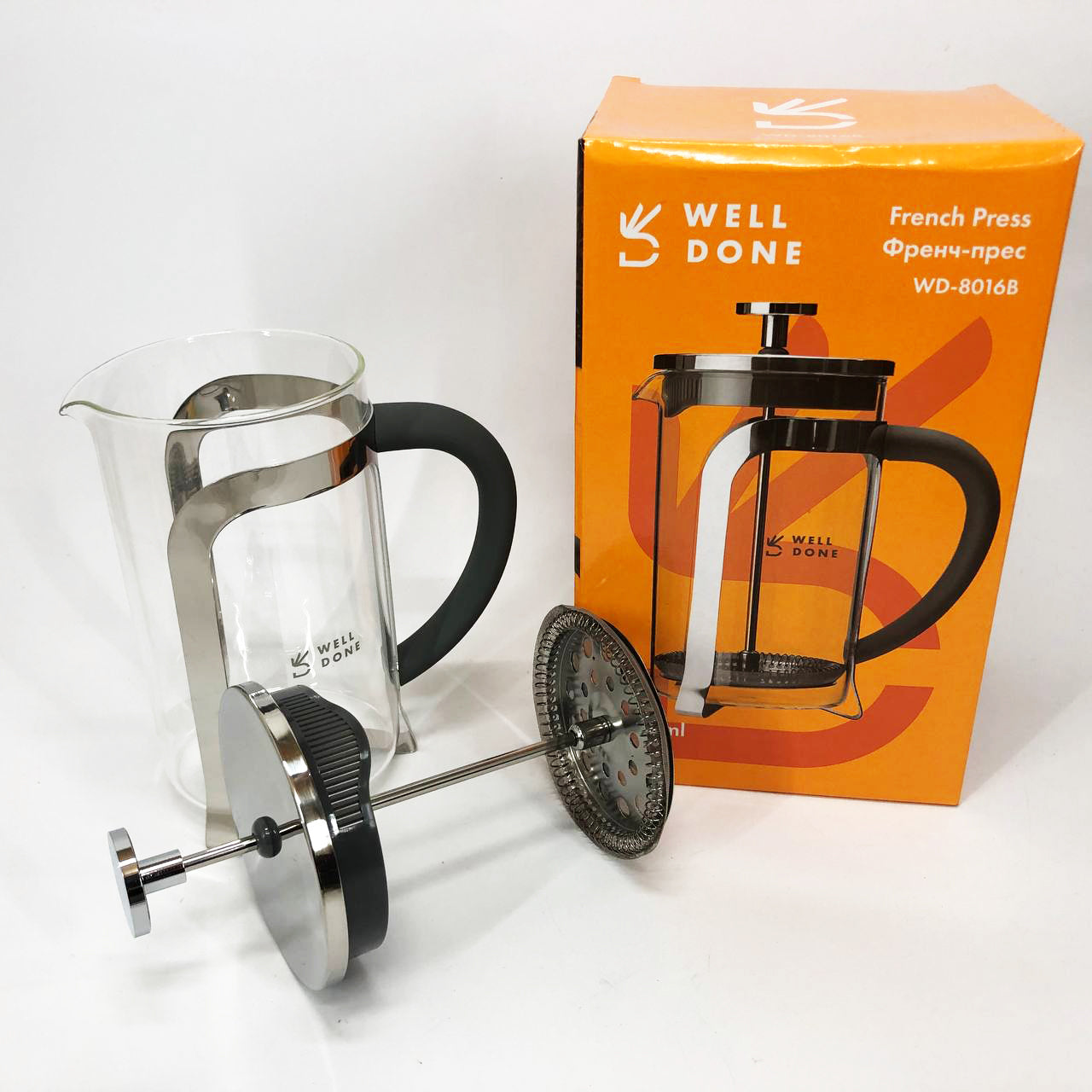 Френч-пресс Well Done WD-8016B с ручкой soft-touch 600 мл, Френч пресс стеклянный на кухню