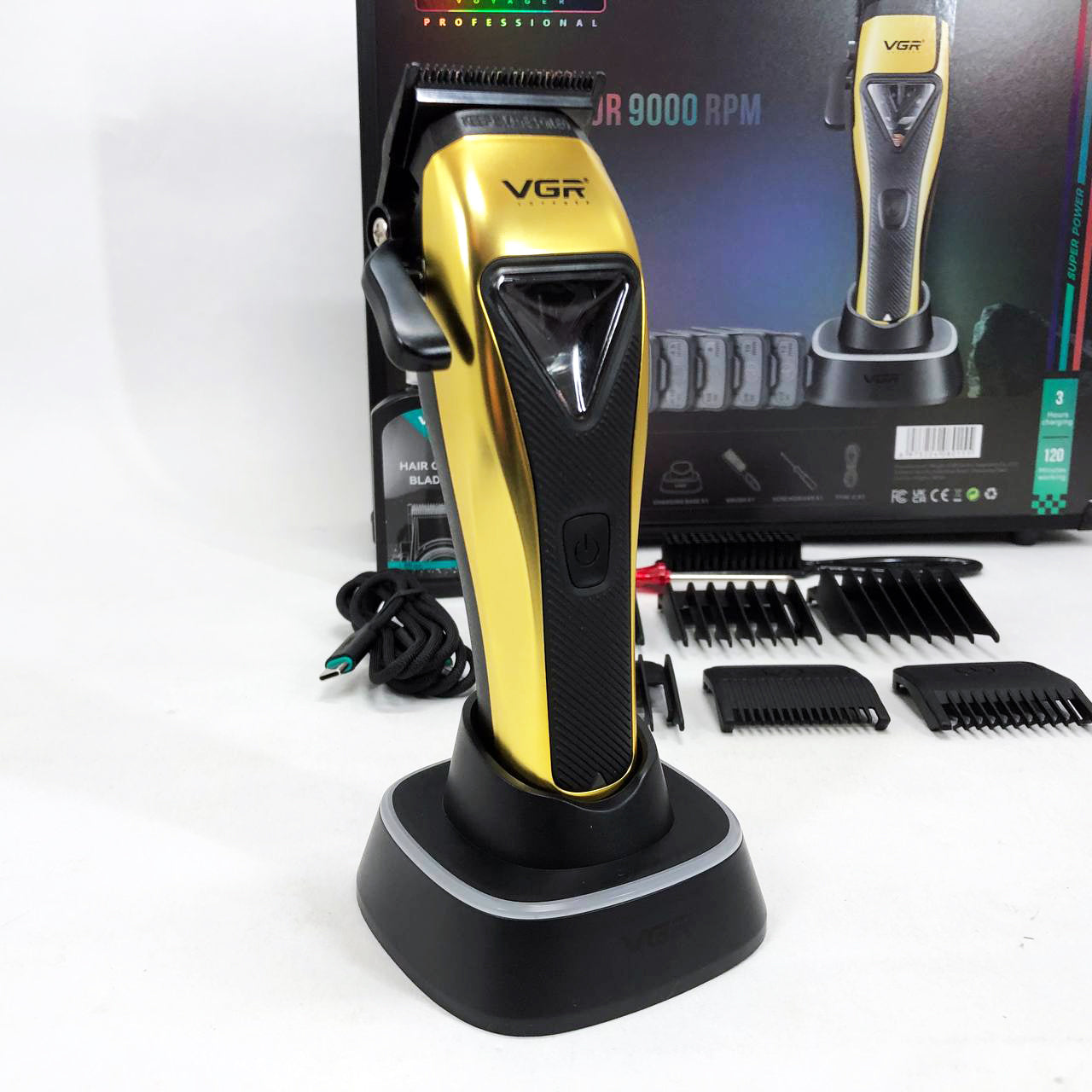 Машинка для стрижки VGR V-015 аккумуляторная беспроводная профессиональная 6 насадок