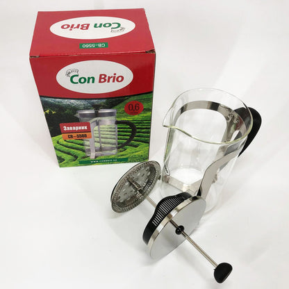 Френч-пресс Заварник для чая и кофе Con Brio CB-5560 600 мл, Чайник самовар стеклянный для заварки
