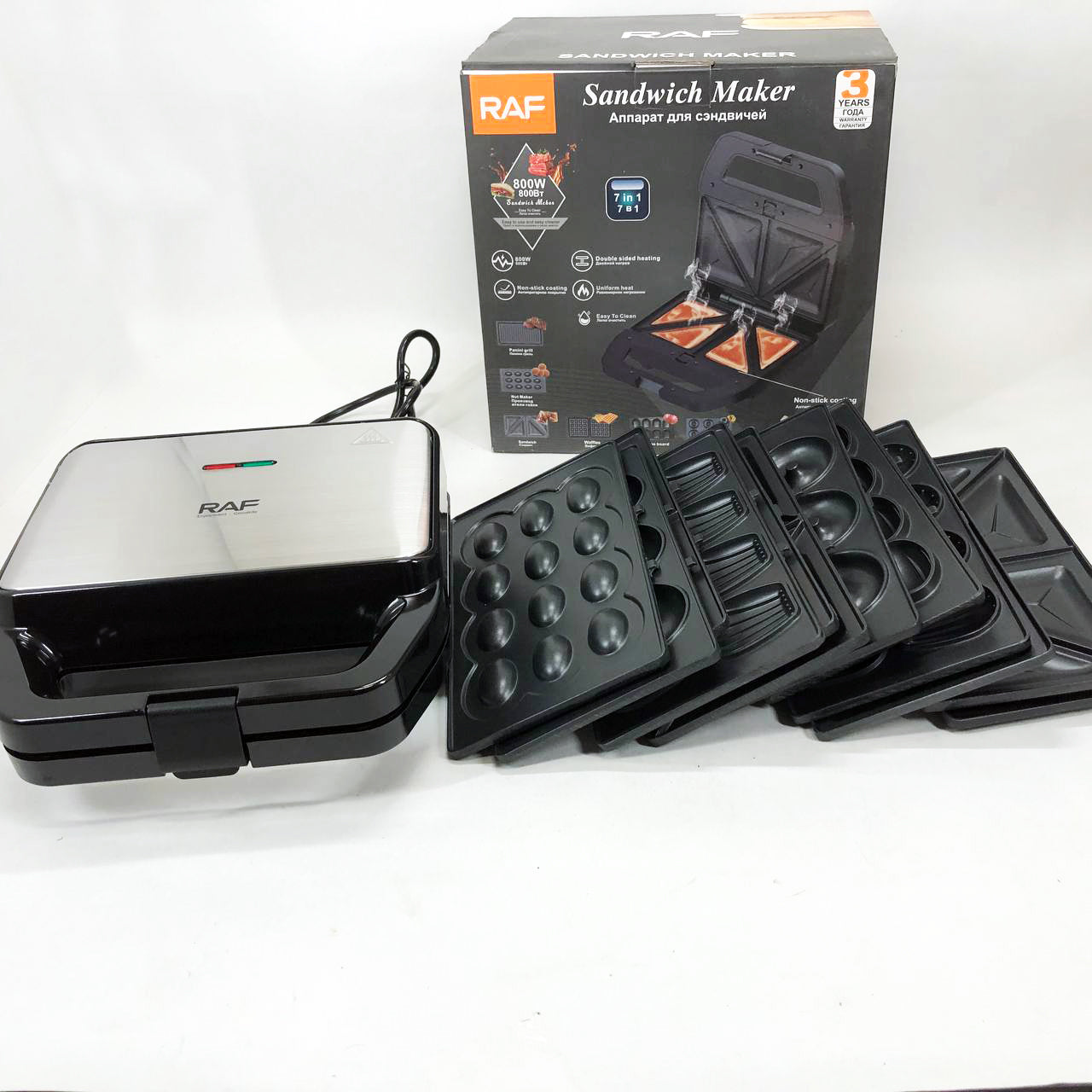 Мультимейкер RAF R.552 – 7 в 1: вафельница, гриль, сэндвичница, пончики, орешки, кексы, печенье, 800 Вт