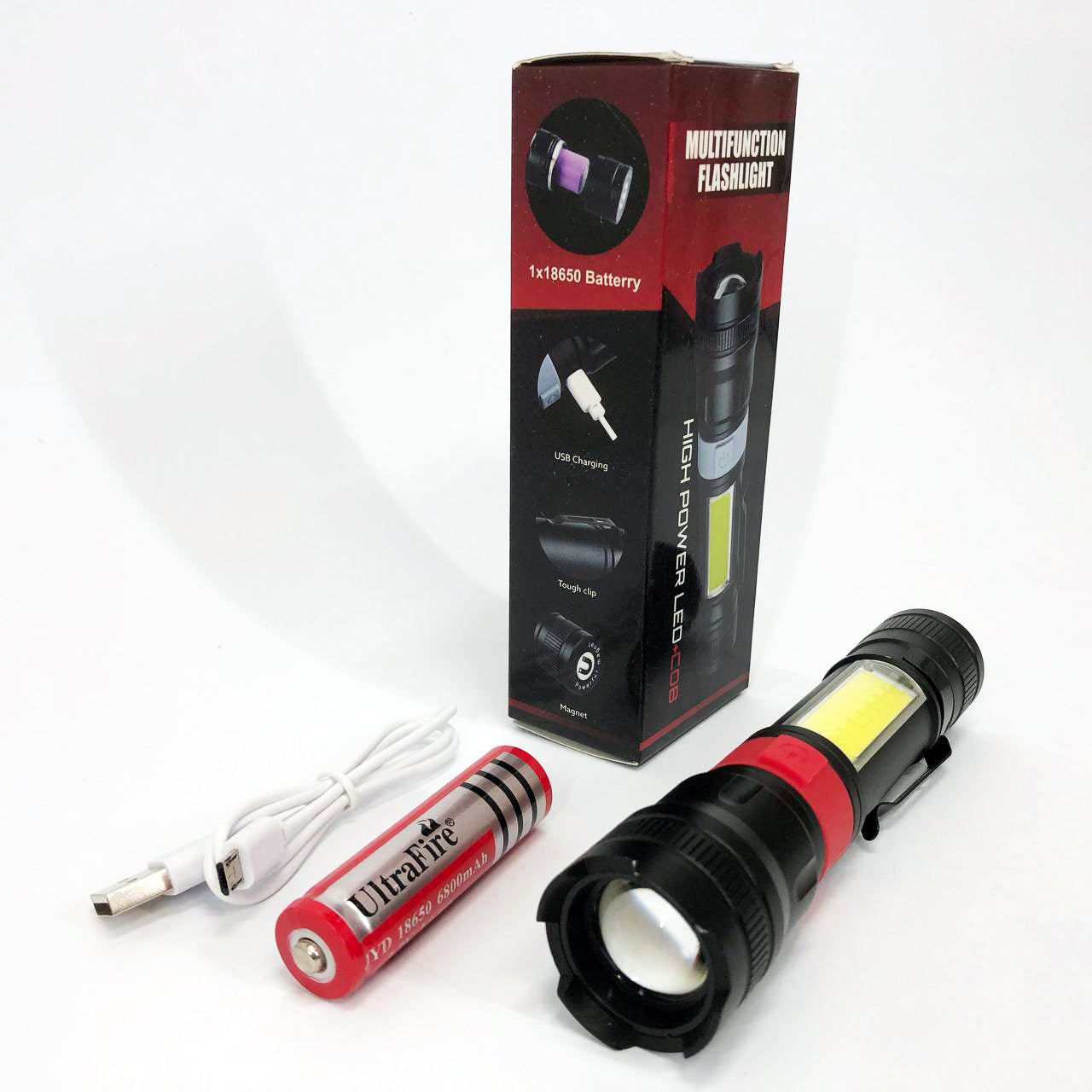 Фонарь ручной аккумуляторный PL-826-P70-COB(white+red), Портативный точечный фонарь, Походный фонарик