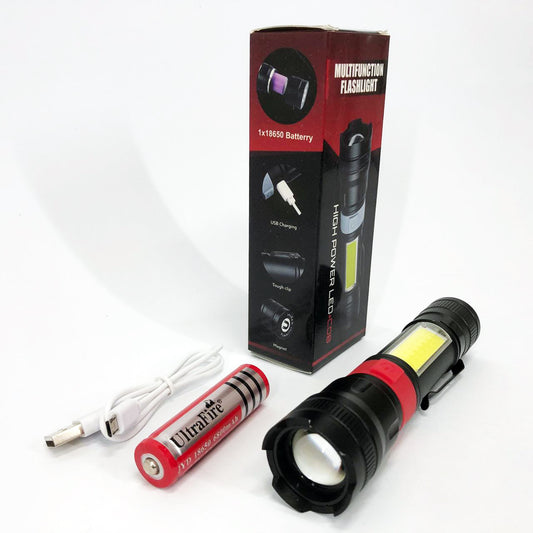 Фонарь ручной аккумуляторный PL-826-P70-COB(white+red), Портативный точечный фонарь, Походный фонарик