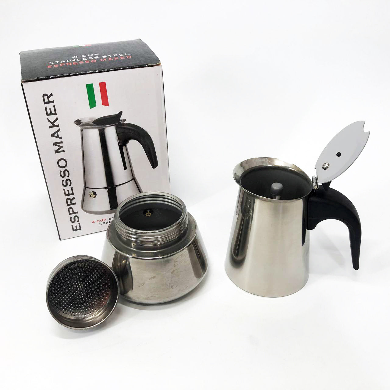 Кофеварка гейзерная из нержавеющей стали UNIQUE UN-1901 180 мл, Гейзер для варки кофе гейзерная кофеварка