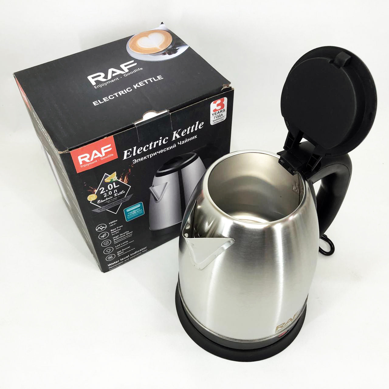 Электрочайник RAF R.7816 дисковый металлический 2 л 2200 Вт, Мощный кухонный чайник