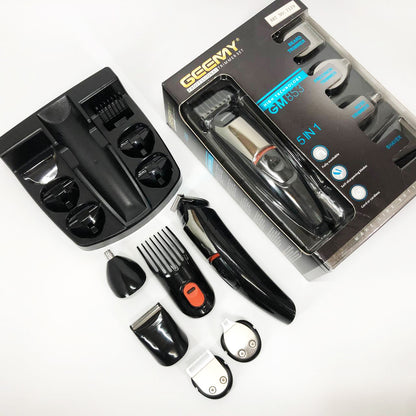 Машинка для стрижки 5в1 Geemy GM-853 стайлер, бритва, триммер на аккумуляторе нержавеющая сталь 6 насадок