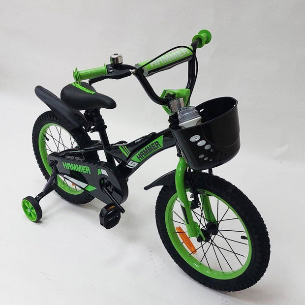 Детский двухколесный велосипед Hammer Smart H2021 20 дюймов с боковыми колесами, корзинкой. Цвет: зеленый