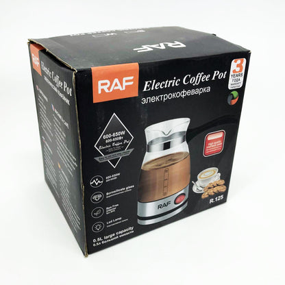 Электрическая турка для кофе RAF R.125 Кофеварка со стеклянной чашей 500мл 600 Вт. Цвет: черный