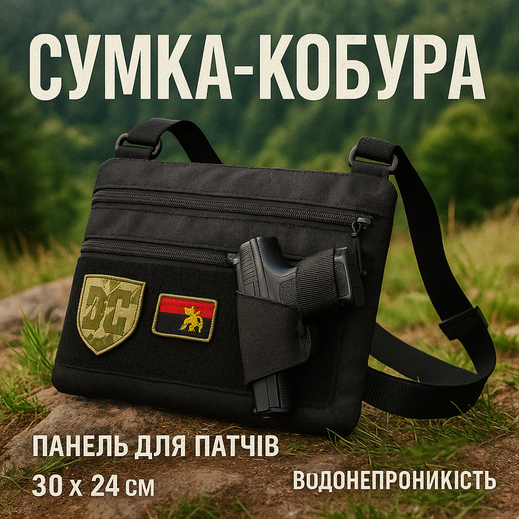 Сумка тактична чорна для прихованого носіння з кобурою, чоловічий месенджер із кордури