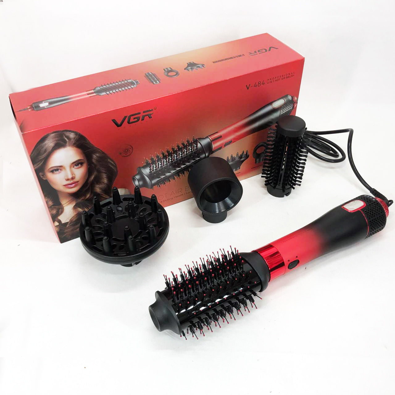 Фен-щітка стайлер VGR V-484 4 в 1. Колір: червоний