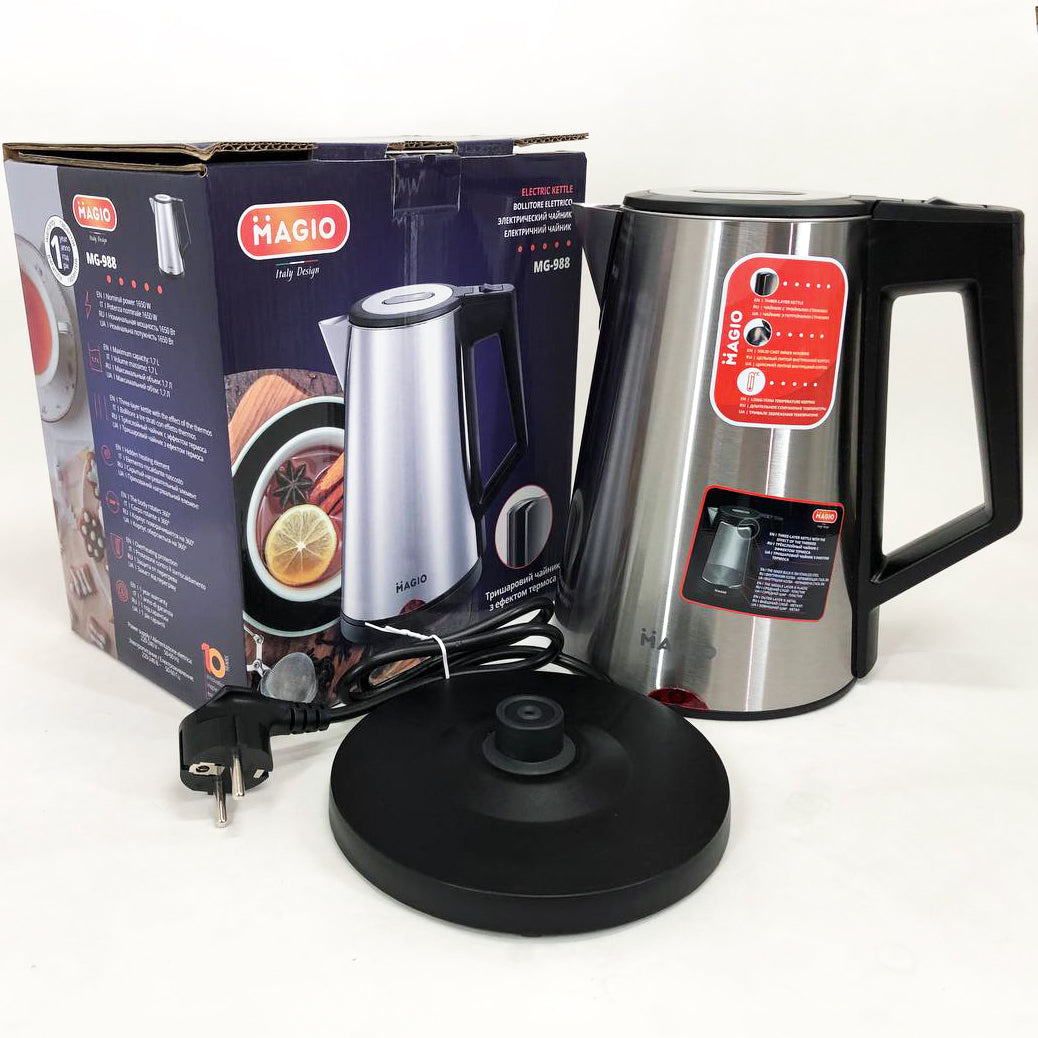 Электрочайник MAGIO MG-988, хороший электрический чайник, тихий электрический чайник, бесшумный чайник