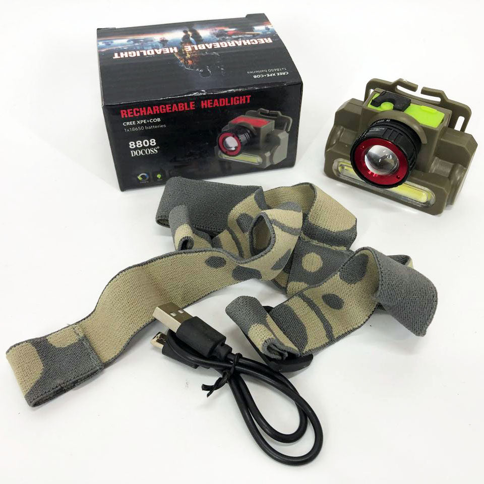 Фонарь налобный Police 8808/6908-XPE+COB, micro USB, встроенный аккумулятор, фонарик на голову с зарядкой