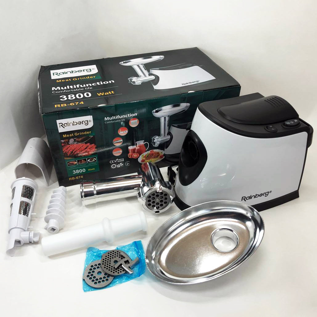 Электромясорубка с соковыжималкой Rainberg RB-674 3000W, электромясорубка для шинковки, мощная мясорубка
