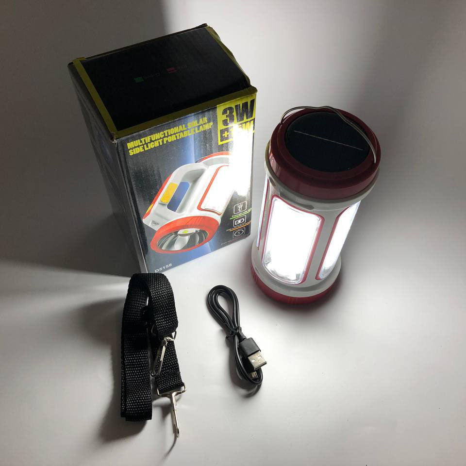 Фонарь кемпинговый с солнечной панелью 5158-LED-COB power bank, кемпинговый фонарь-лампа. Цвет: красный