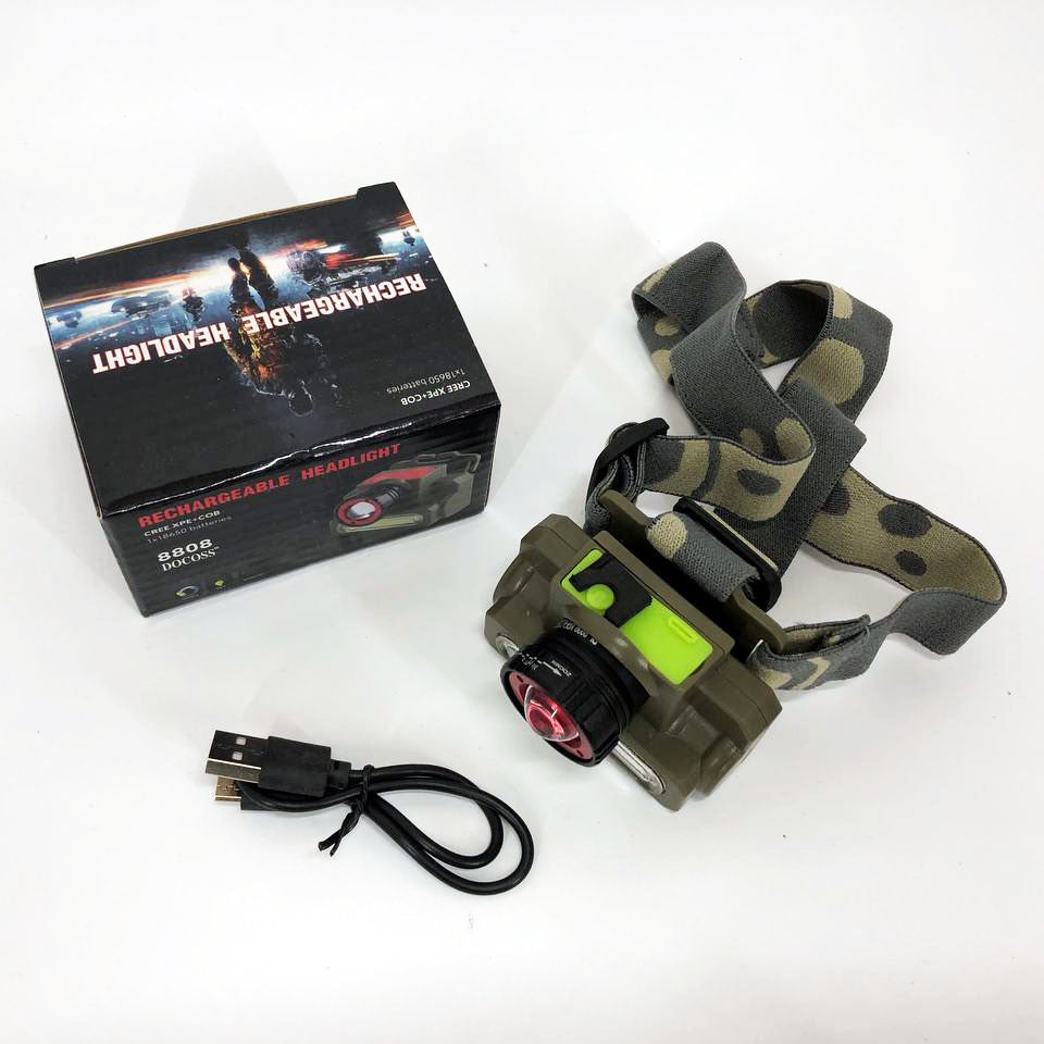 Фонарь налобный Police 8808/6908-XPE+COB, micro USB, встроенный аккумулятор, фонарик на голову с зарядкой