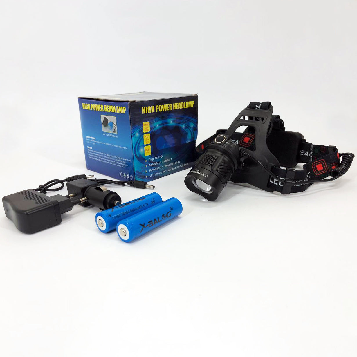 Налобный фонарь Bailong BL-T32-P50, мощный налобный светодиодный фонарик на голову, три режима