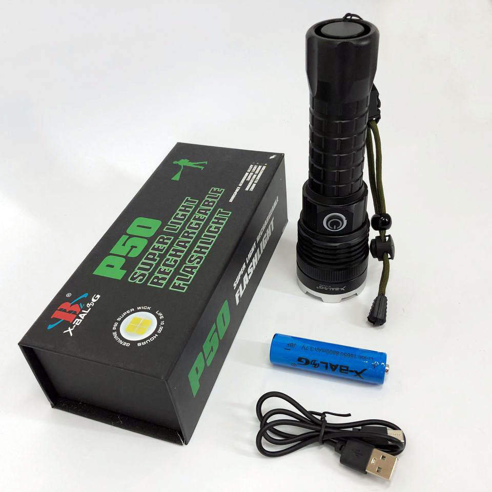 Фонарь аккумуляторный X-Balog BL-A72-P50, ручной фонарик, водонепроницаемый фонарь, мощный аккумуляторный