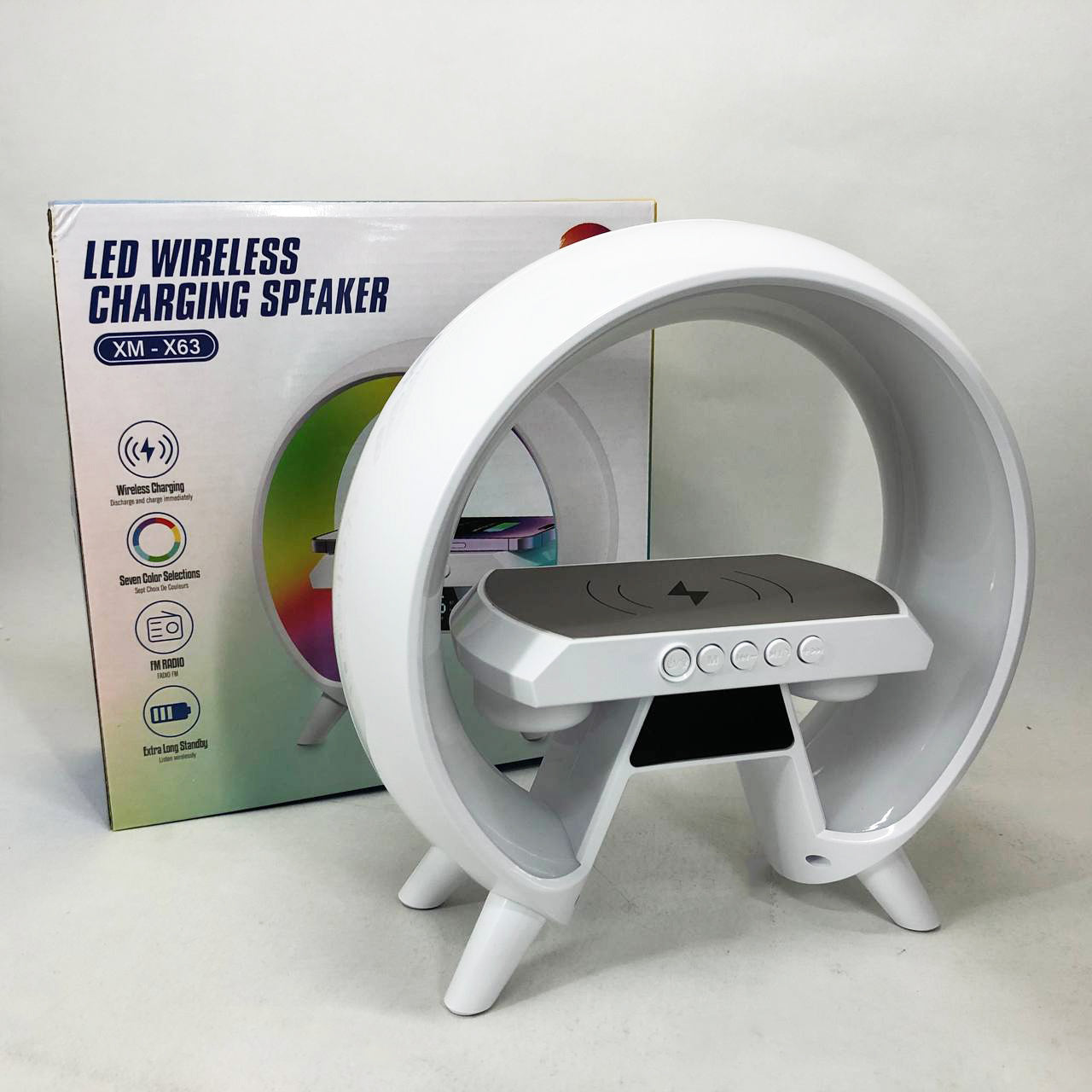 LED Лампа ночник с беспроводной зарядкой и Bluetooth динамиком G-Lite XM-X63, Часы хамелеон с будильник