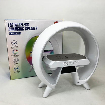 LED Лампа ночник с беспроводной зарядкой и Bluetooth динамиком G-Lite XM-X63, Часы хамелеон с будильник