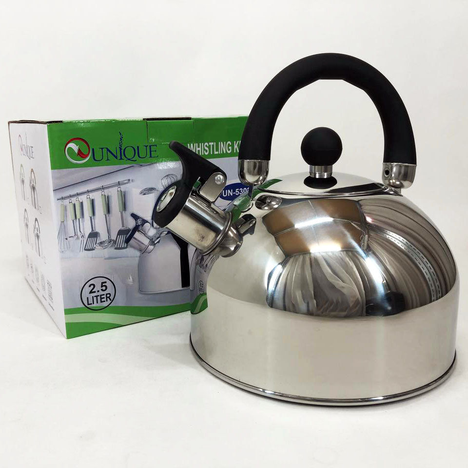 Чайник Unique со свистком UN-5302 2,5л, красивый чайник для газовой плиты, чайник на плиту. Цвет: черный