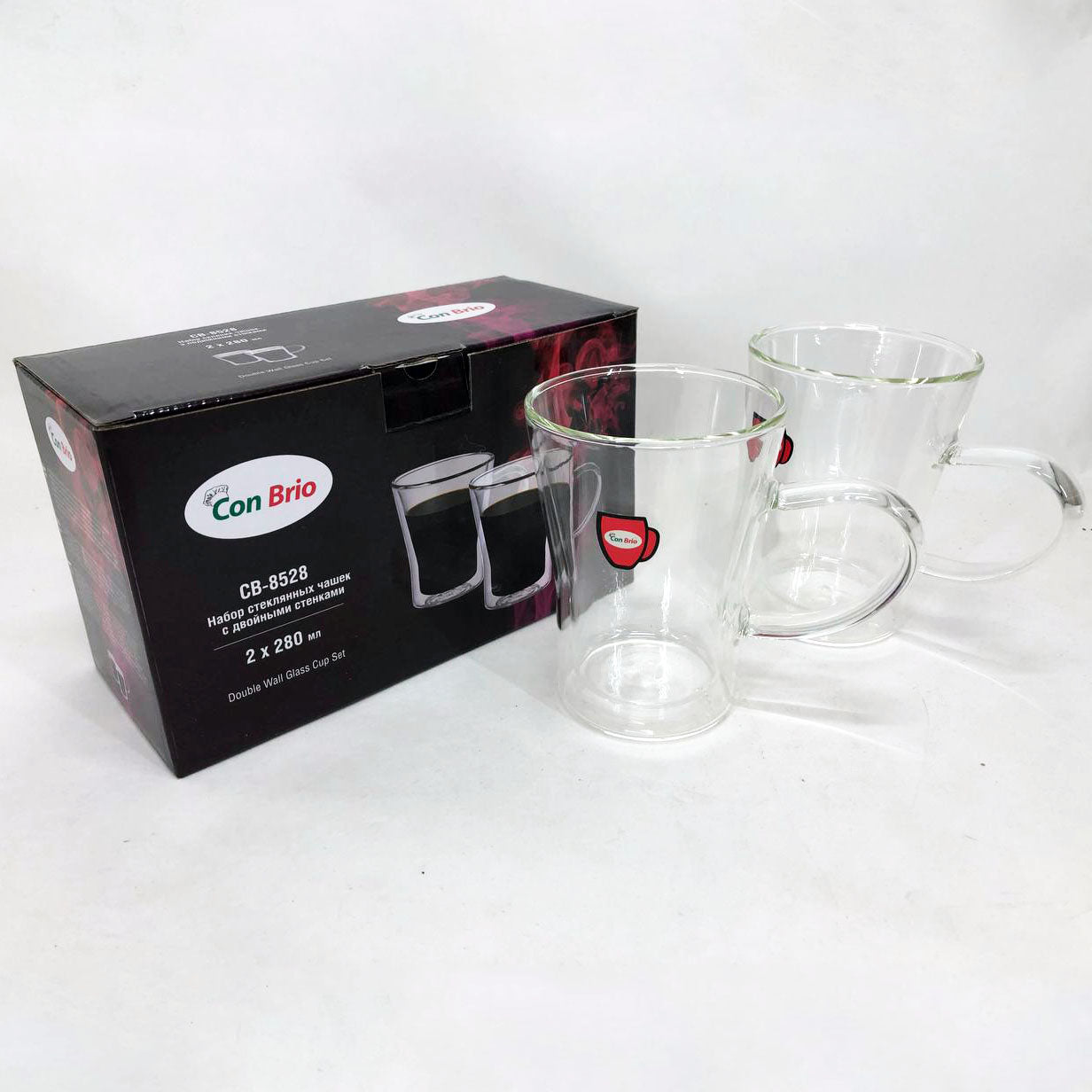 Чашки с двойными стенками Con Brio 280 мл CB-8528 2шт, кружки стеклянные с двойным дном