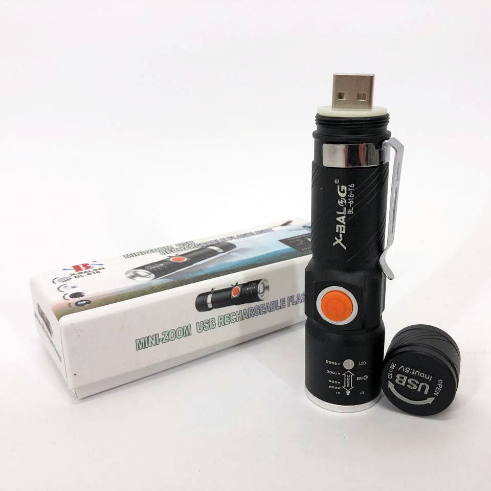 Фонарь ручной аккумуляторный тактический X-Balog BL-616-T6 с зарядкой от павербанков с USB