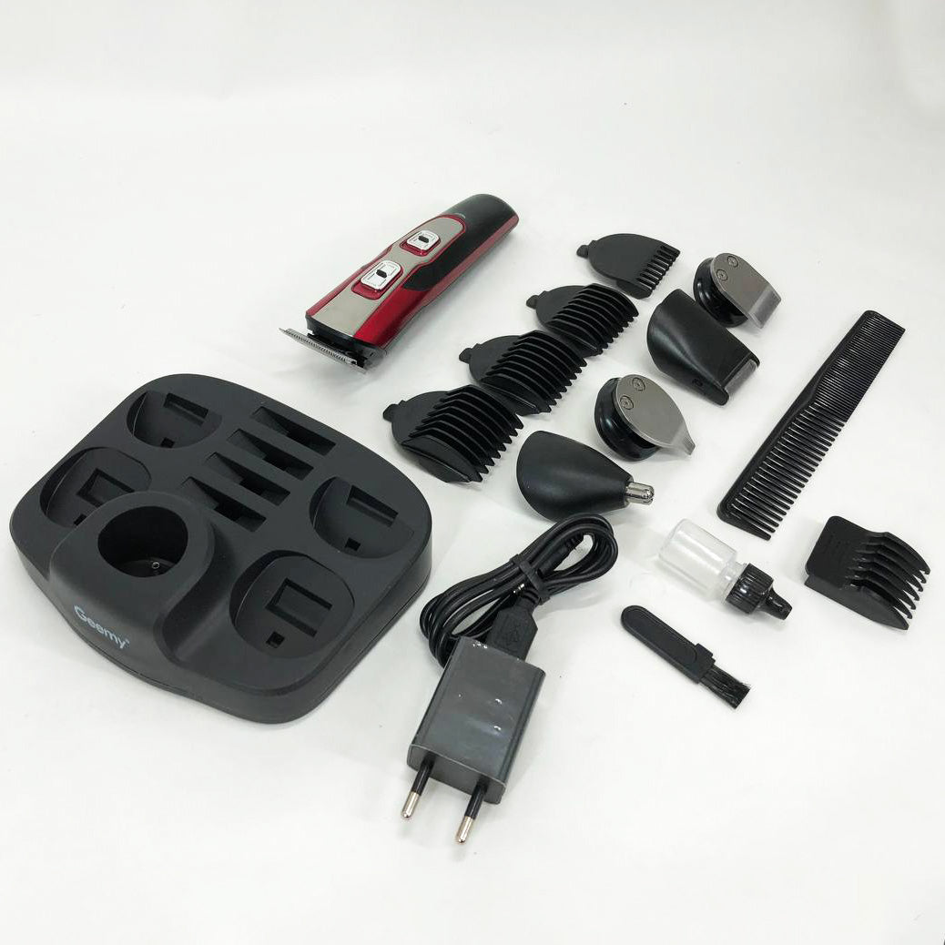 Машинка для стрижки 10в1 GEMEI GM-592, окантовочная машинка, подстригательная машинка. Цвет: красный