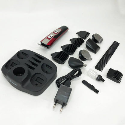 Машинка для стрижки 10в1 GEMEI GM-592, окантовочная машинка, подстригательная машинка. Цвет: красный
