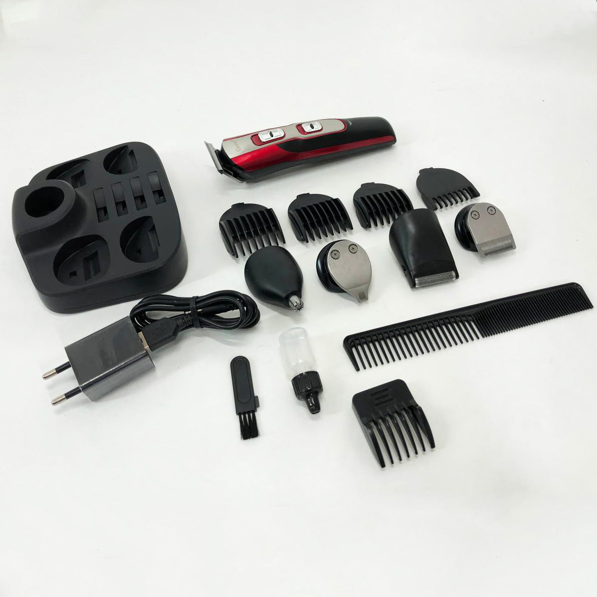 Машинка для стрижки 10в1 GEMEI GM-592, окантовочная машинка, подстригательная машинка. Цвет: красный