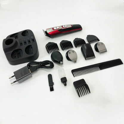 Машинка для стрижки 10в1 GEMEI GM-592, окантовочная машинка, подстригательная машинка. Цвет: красный