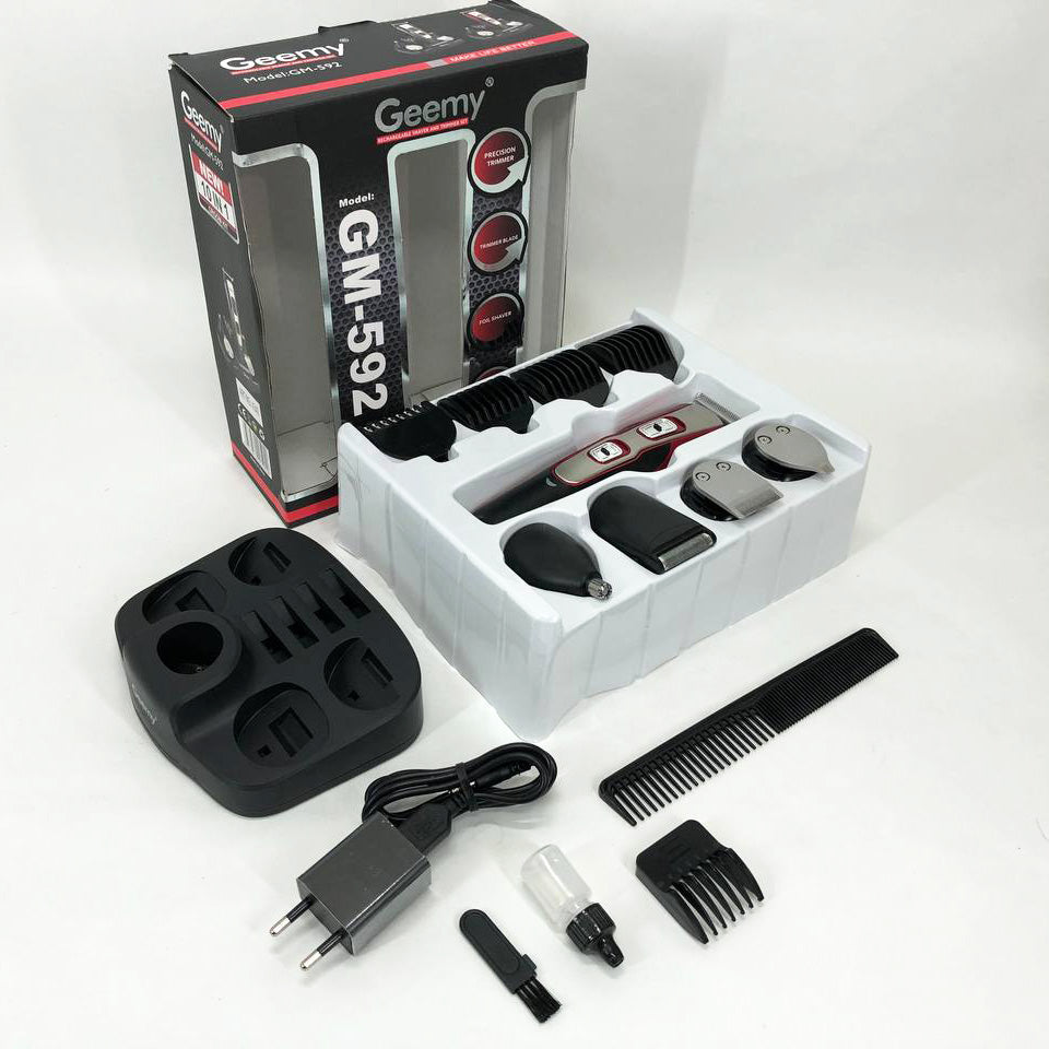 Машинка для стрижки 10в1 GEMEI GM-592, окантовочная машинка, подстригательная машинка. Цвет: красный