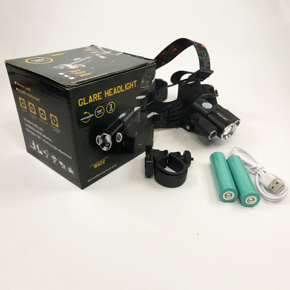 Фонарь налобный W602-T6-2XPE Bike с велокреплением 2x18650, светодиодный фонарь на лоб, сверхмощный