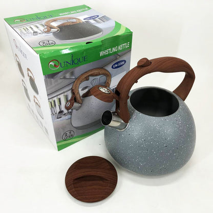 Чайник Unique со свистком UN-5306 2,7л мрамор, чайник для газовой плитки, чайник на плиту. Цвет: серый