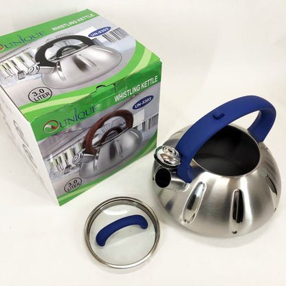 Чайник со свистком Unique UN-5303 кухонный на 3 литра, чайник для газовой плитки. Цвет: синий